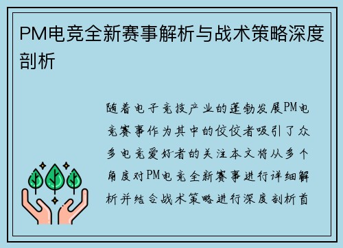 PM电竞全新赛事解析与战术策略深度剖析